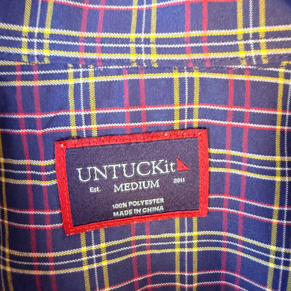 UNTUCKit Talty Mens Medium Navy Plaid Button Down Shirt Regular Fit - Picture 2 of 7